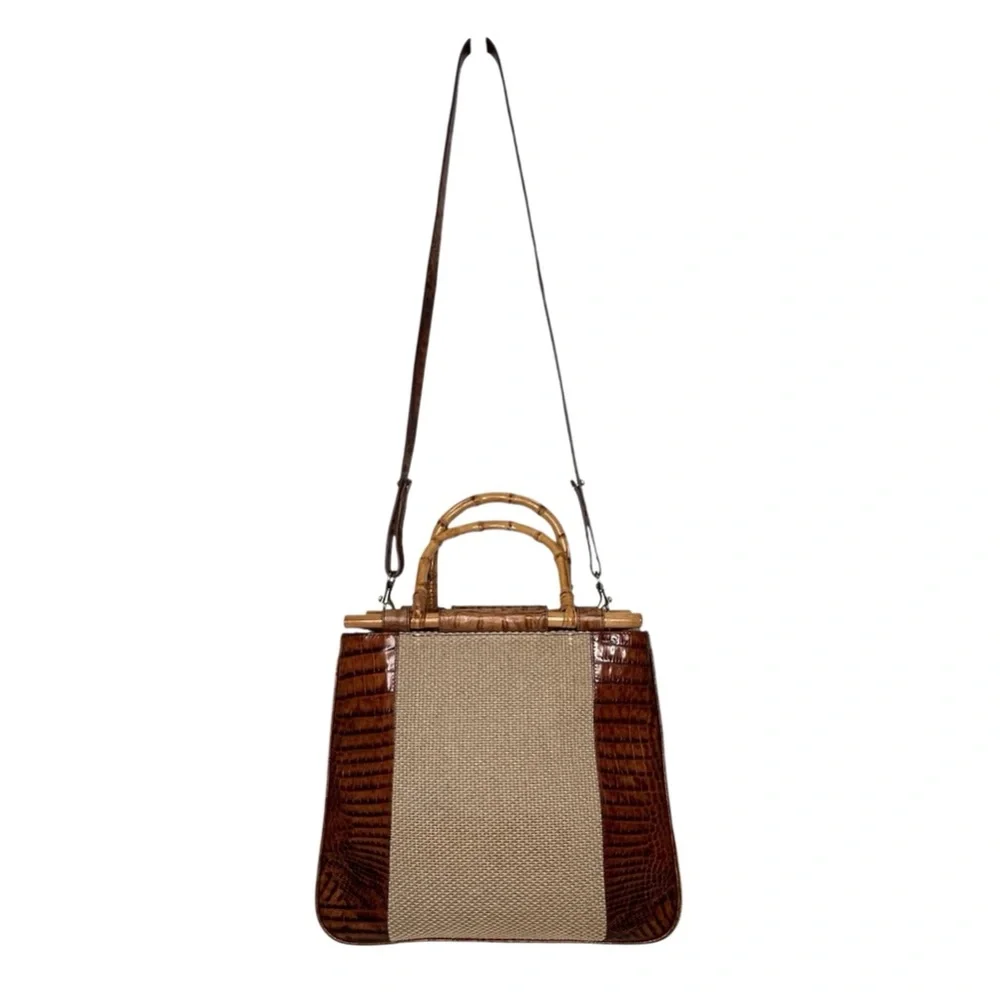 Brahmin Harbor Collection Brown and Cream Leather/Textile Shoulder/Hand Bag